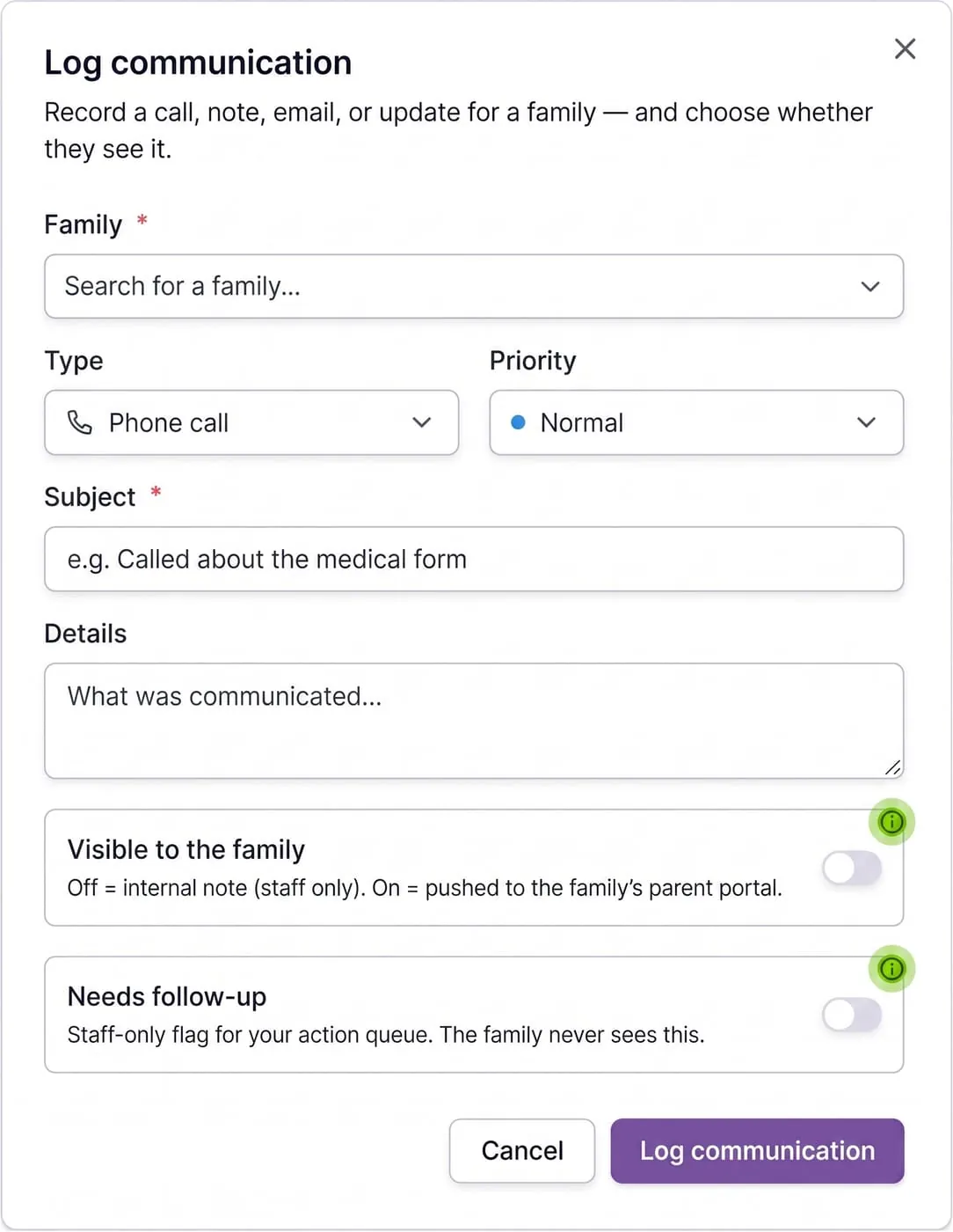 Family communication log