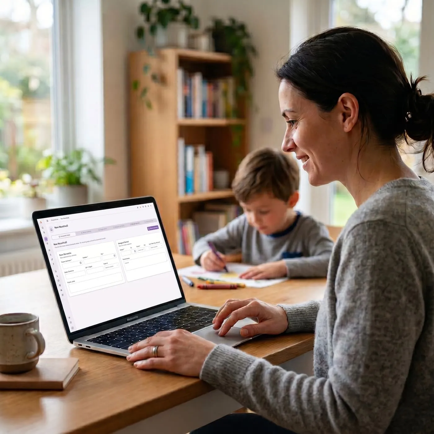 Family registering on mobile device
