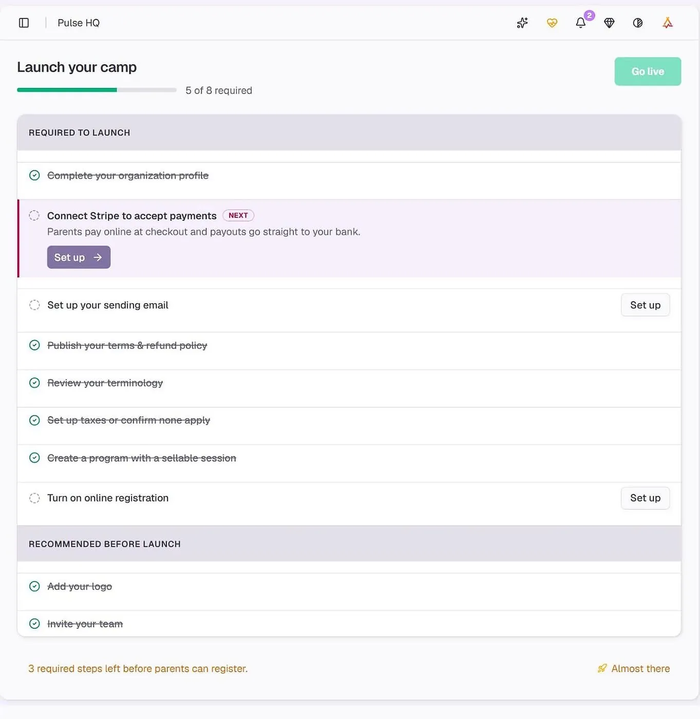 Live launch readiness checklist
