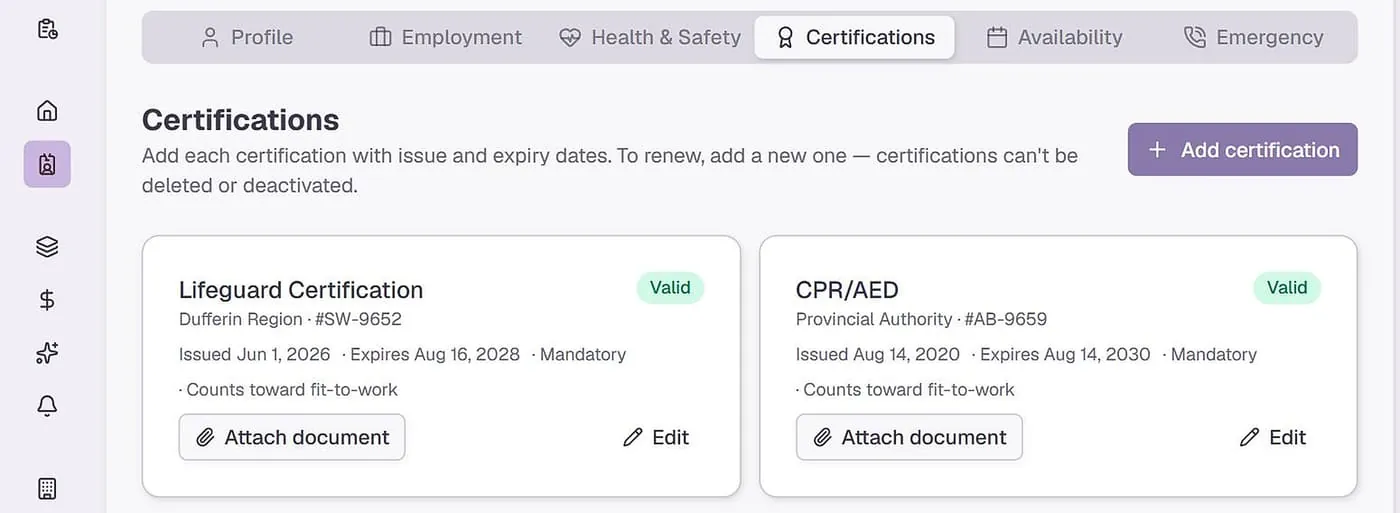 Staff certification documentation